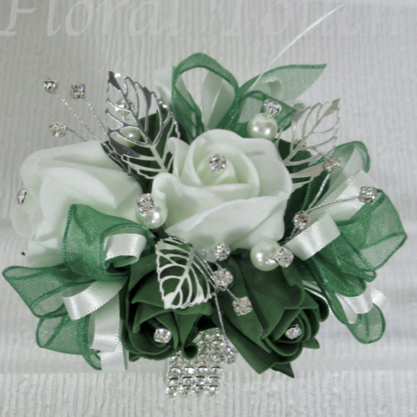 Forest Green Bling Prom Wrist Corsage
